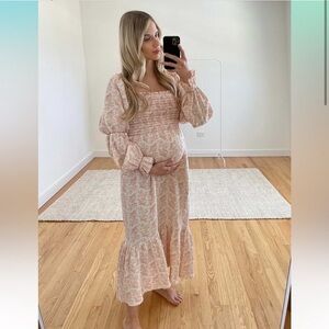 Elegant Long Sleeve Floral Maternity Dress